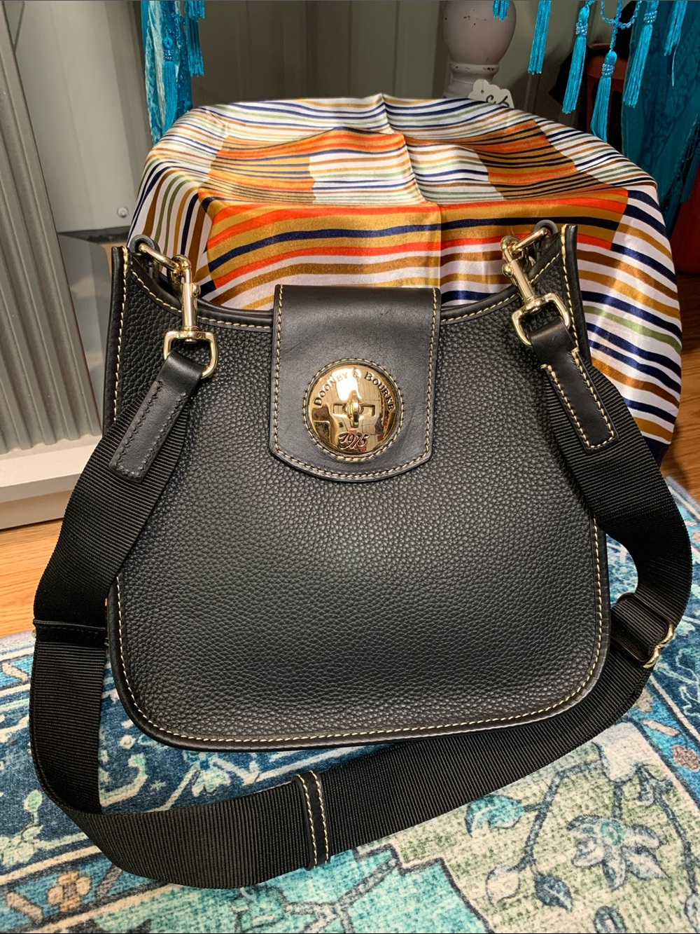 Dooney & Bourke turn lock leather messenger crossbody bag new QVC BLACK